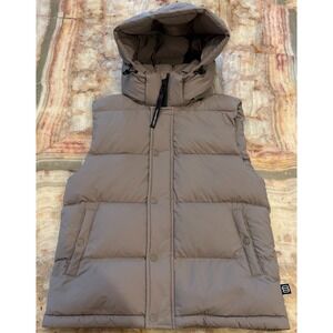 The Super Puff Womens Hooded Vest Mocha Brown Climate 700+ Fill Power Size S